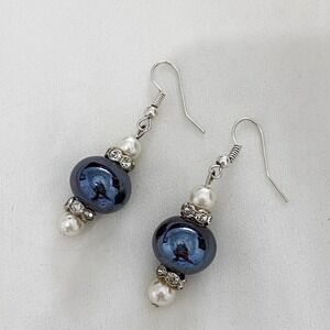VTG Gunmetal Grey Blue Pearl Earrings